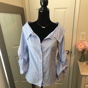 Low Shoulder Button Up Blouse